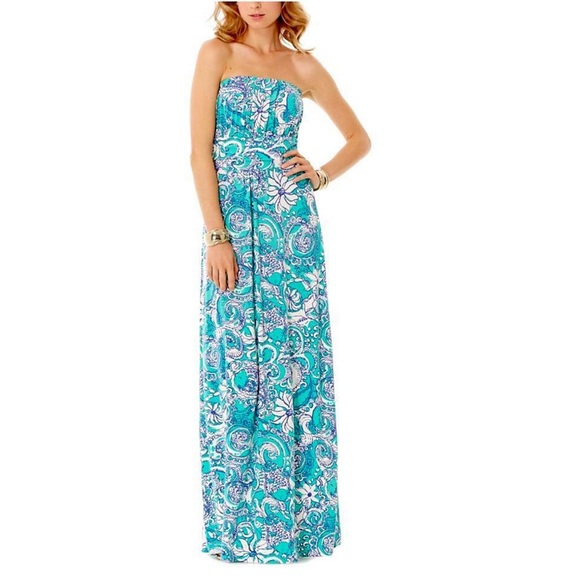 Lilly Pulitzer Holbrook Strapless Maxi Dress Seafoam XXS Paisley Floral Montauk - Picture 1 of 16